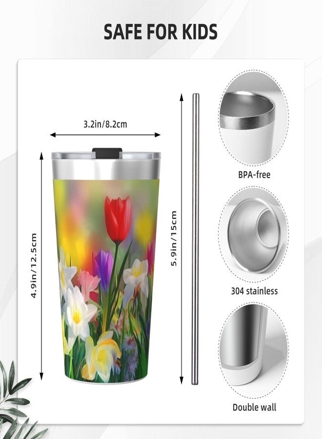 Dewoofly Spring Floral 12 OZ Insulated Tumbler Mug with Lid Straw, Summer Colorful Flowers Double Wall Vacuum Insulated Travel Coffee Cup for Hot and Cold Drinks - Image 2